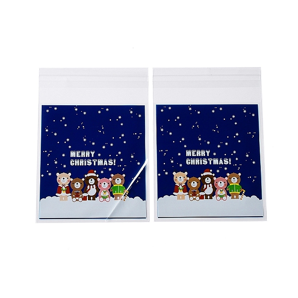 PandaHall Christmas Theme Plastic Bakeware Bag, with Self-adhesive, for Chocolate, Candy, Cookies, Square, Midnight Blue, 130x100x0.2mm...