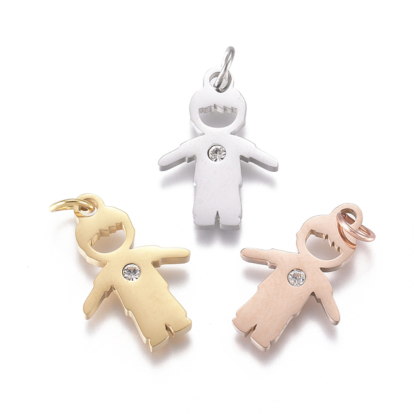 

PandaHall 316 Surgical Stainless Steel Pendants, with Micro Pave Cubic Zirconia and Jump Ring, Long-Lasting Plated, Boy, Clear, Mixed Color...
