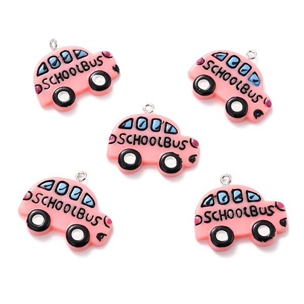 

PandaHall Resin Pendants, with Platinum Tone Iron Loop, School Bus with Word, Pink, 25.5x29.5x4mm, Hole: 2mm Iron+Resin Vehicle Pink