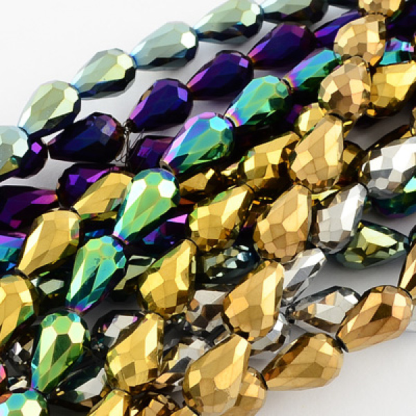 

PandaHall Electroplate Glass Bead Strands, Faceted, teardrop, Mixed Color, 16x10mm, Hole: 1mm, about 50pcs/strand, 31.5 inch Glass Teardrop