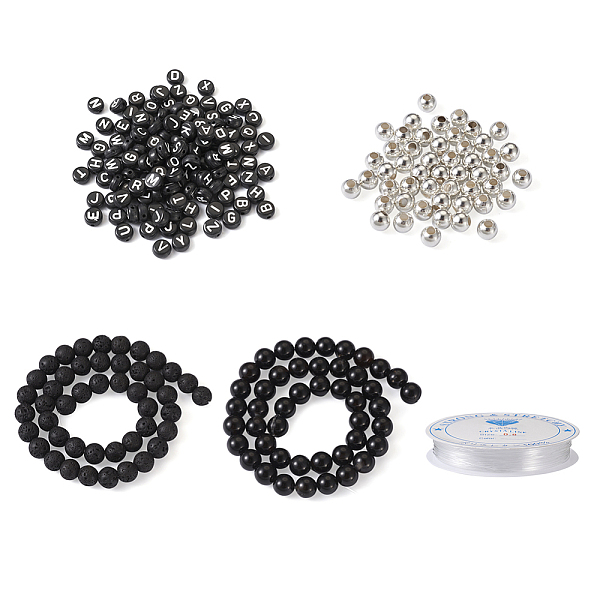 

PandaHall Crafans DIY Gemstone Bracelet Making Kit, Including Acrylic & Natural Black Onyx & Lava Rock & Brass Beads, Elastic Threads, Black...