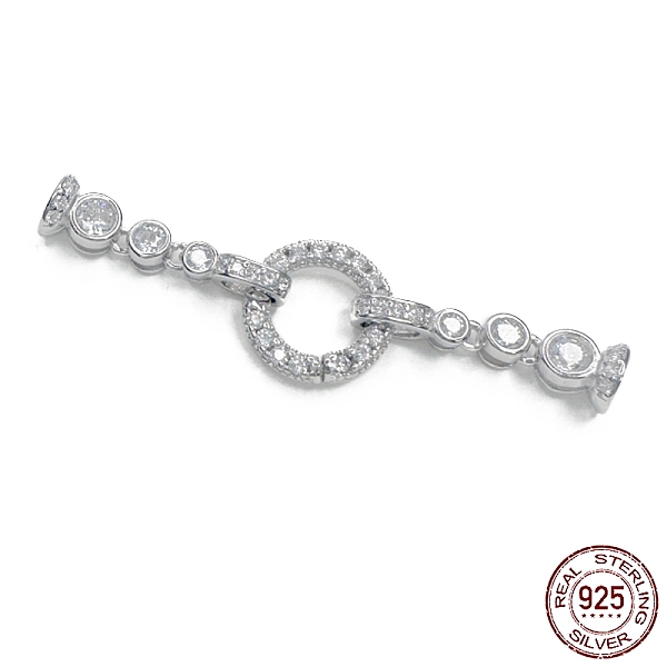 

PandaHall Rhodium Plated 925 Sterling Silver Micro Pave Clear Cubic Zirconia Fold Over Clasps, Ring, Real Platinum Plated, 44.5mm, Hole...
