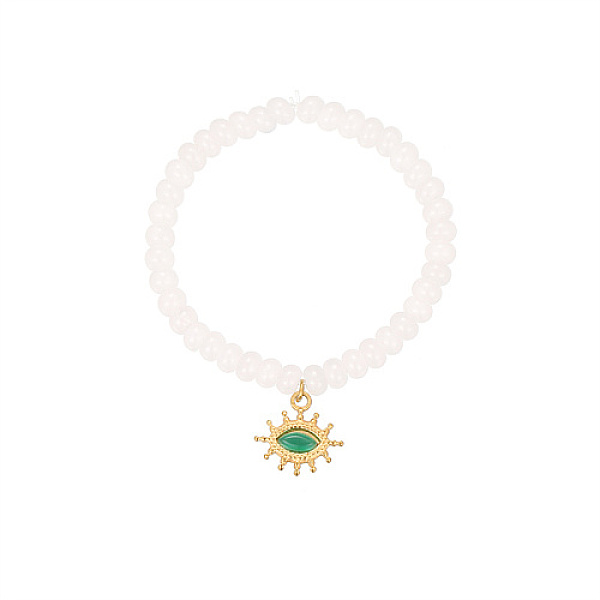 

PandaHall Natural White Jade Beaded Bracelets, with Stainless Steel Eye Pendants, Golden, Pendant: 17.4x18.2mm White Jade Eye