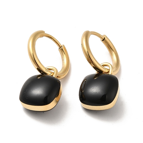 PandaHall Enamel Square Padlock Dangle Hoop Earrings, Golden 304 Stainless Steel Jewelry for Women, Black, 24mm, Pin: 1mm 304 Stainless...
