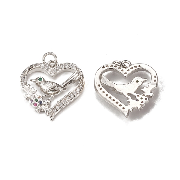 

PandaHall Brass Micro Pave Cubic Zirconia Bird Pendants, with Jump Ring, Heart with Magpie & Plum Blossom Charm, Platinum, 20.5x20x3mm, Hole..., Clear