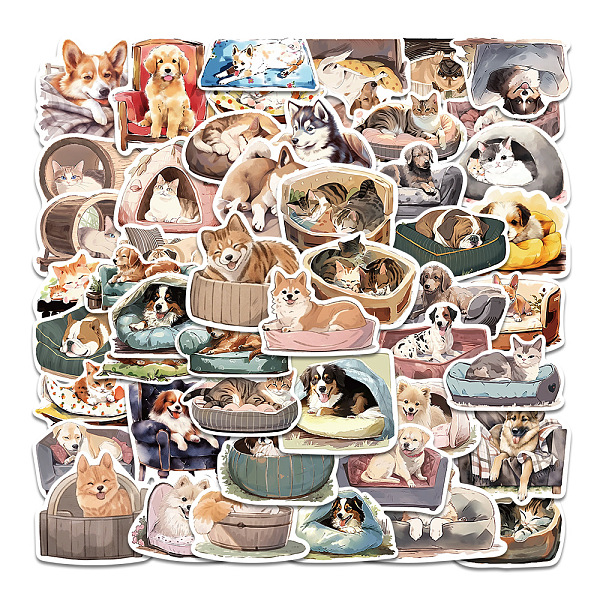 

PandaHall 50Pcs Sleepy Dog Cat PVC Waterproof Self-Adhesive Stickers, Cartoon Stickers, for Party Decorative Presents, Mixed Color, 40~70mm..., Multicolor
