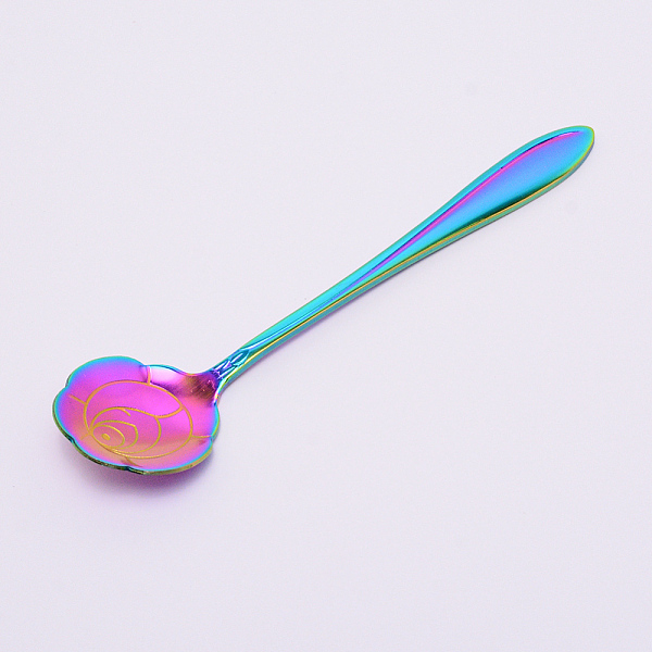 

PandaHall Stainless Steel Rose Spoons, with Porcelain Handle, for Tableware Kitchen, Rainbow Color, 121.5x28.5x8mm Stainless Steel Flower
