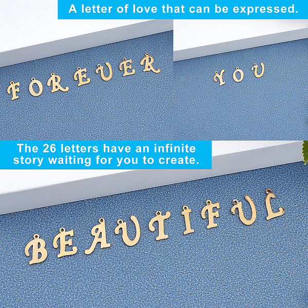 

PandaHall UNICRAFTALE 52pcs Golden Alphabet A-Z Charms Stainless Steel Pendants Hypoallergenic Letter Metal Pendants 1mm Small Hole Charms...