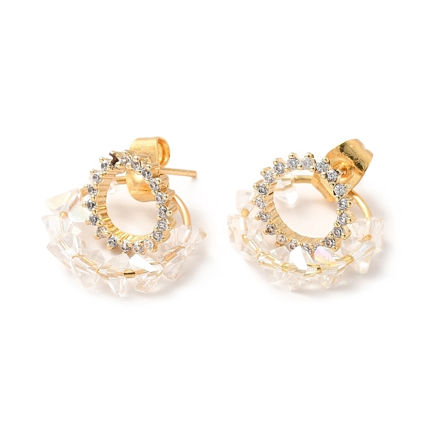 

PandaHall Clear Cubic Zirconia Double Ring Front Back Dangle Stud Earrings with Glass, Brass Jewelry for Women, Lead Free & Cadmium Free &...