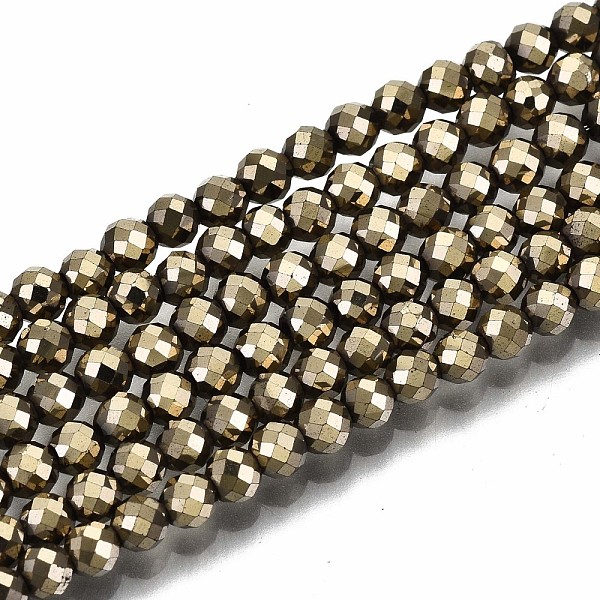 

PandaHall Electroplate Non-magnetic Synthetic Hematite Beads Strands, Round, Faceted, Pale Goldenrod, 3mm, Hole: 0.8mm, about...