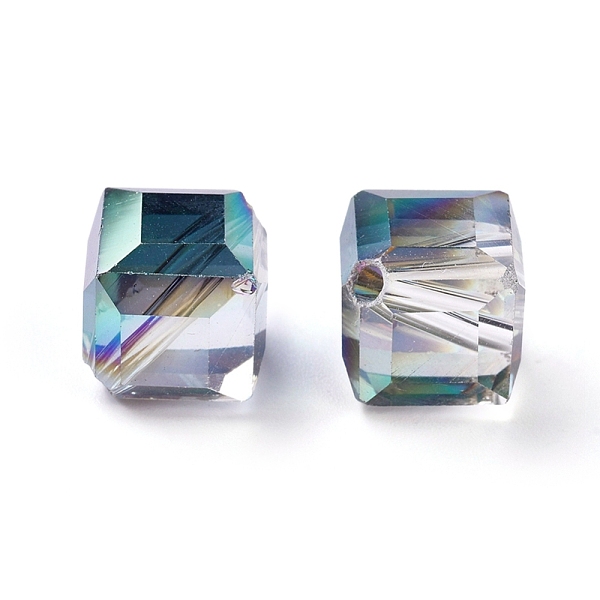 

PandaHall Full Rainbow Plated Crystal Glass Cube Beads, Faceted, Teal, 12.6x13.8x10~11mm, Hole: 1.8mm Glass Cube Cyan