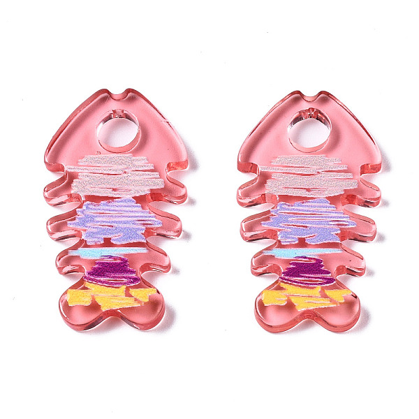 

PandaHall Translucent Acrylic Pendants, 3D Printed, Fishbone, Salmon, 34.5x19.5x3mm, Hole: 5.5mm Acrylic Fish Red