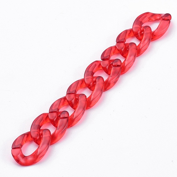 

PandaHall Handmade Transparent Acrylic Curb Chains, Unwelded, Red, 39.37 inch(100cm), Link: 23x17x4.5mm, 1m/strand Acrylic Red