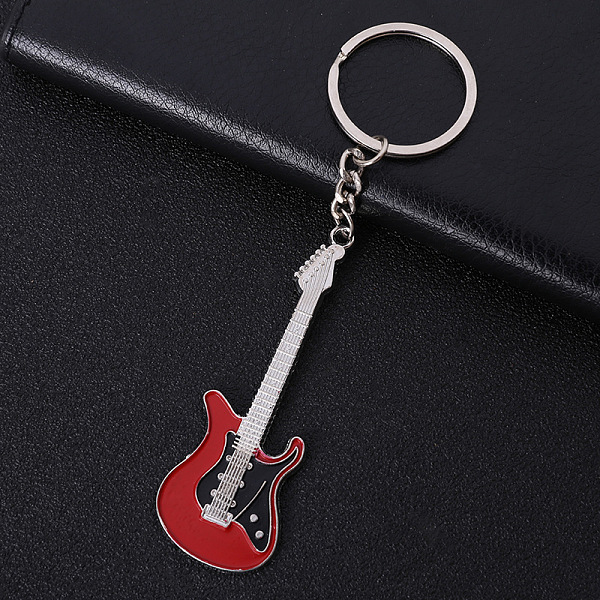 

PandaHall Baking Paint Zinc Alloy Keychain, with Key Rings, Guitar, FireBrick, 7x2.6cm Alloy Musical Instruments Red