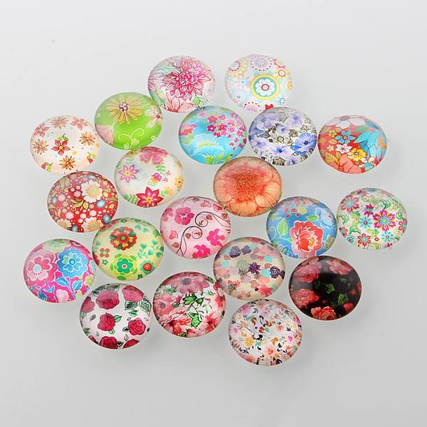 

PandaHall Half Round/Dome Floral Printed Glass Cabochons, Mixed Color, 20x6mm Glass Flower Multicolor