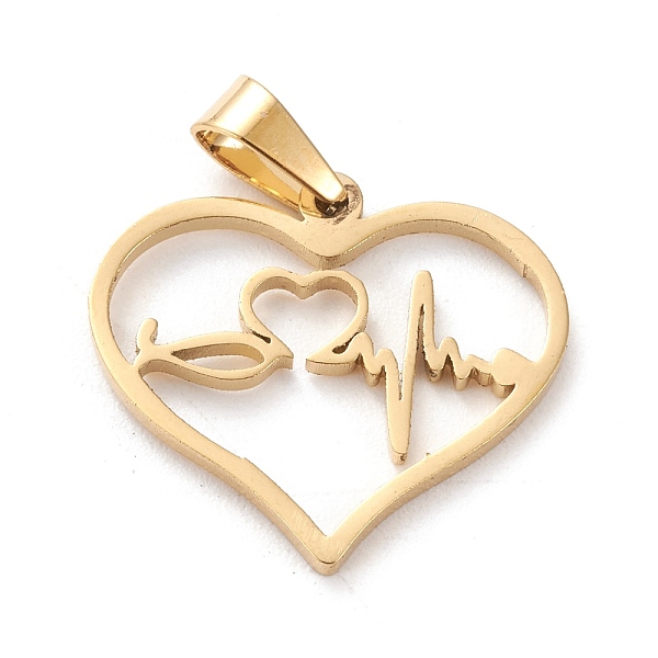 

PandaHall 304 Stainless Steel Pendants, Laser Cut, Hollow, Heart with Heartbeat, Golden, 15~16x18~19x1mm, Hole: 3x5mm 304 Stainless Steel...