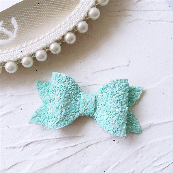 

PandaHall Plastic Glitter Polyester Bowknot Costume Accessories, with Sequins/Paillettes, Hair Findings Accessories, Turquoise, 27x56x6mm..., Green