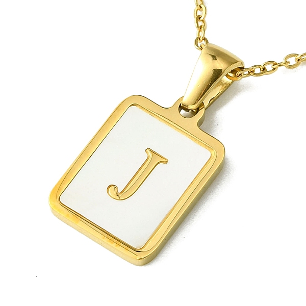 

PandaHall Ion Plating(IP) Rectangle with Initial Letter 304 Stainless Steel Pendant Necklace, white Shell, Real 18K Gold Plated, Letter J...