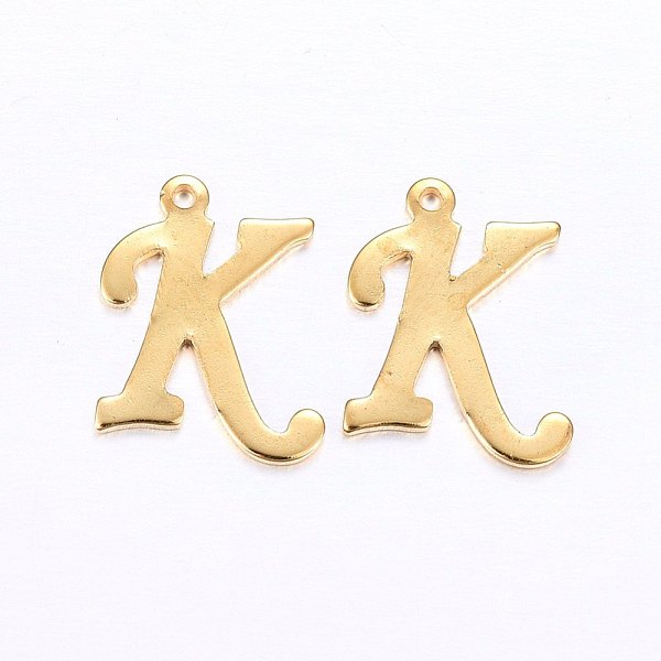 

PandaHall 201 Stainless Steel Pendants, Letter, Golden, Letter.K, 15x12x1mm, Hole: 1mm 201 Stainless Steel Letter K