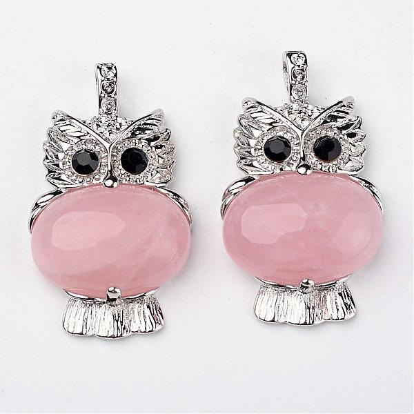 

PandaHall Natural Rose Quartz Pendants, Owl, with Brass Findings, Platinum, Lead Free & Nickel Free, 45x25x8mm, Hole: 4x6mm Rose Quartz Owl