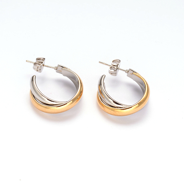 

PandaHall 304 Stainless Steel Stud Earrings, Half Hoop Earrings, Hypoallergenic Earrings, Golden & Stainless Steel Color, 26x19x7mm, Pin...