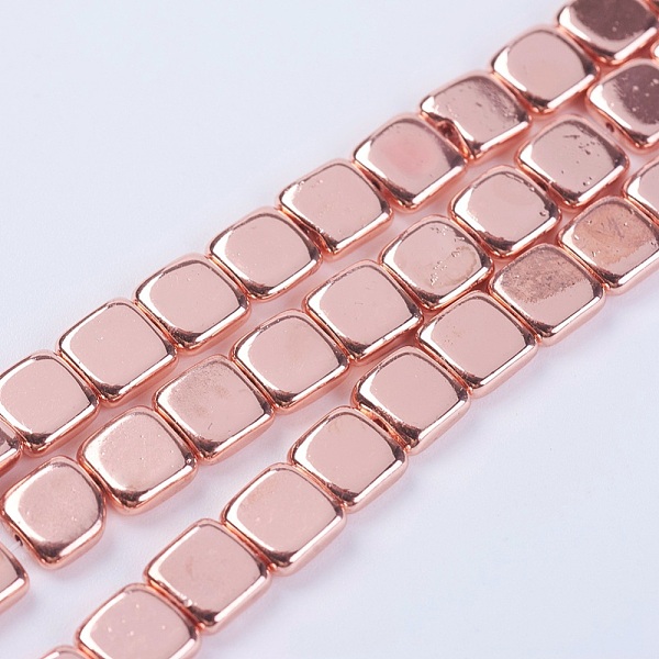 PandaHall Electroplate Non-magnetic Synthetic Hematite Beads Strands, Square, Grade AA, Rose Gold Plated, 6x6x2mm, Hole: 0.2mm, about...
