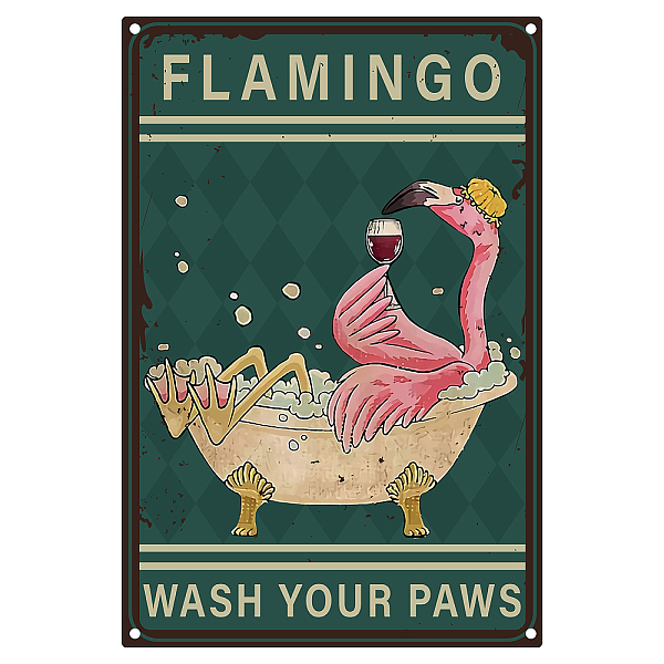 PandaHall CREATCABIN Flamingo Wash Your Paws Metal Tin Sign Bathroom Wall Art Vintage Tin Sign Funny Poster Sign Retro Plaque Wall Decor...