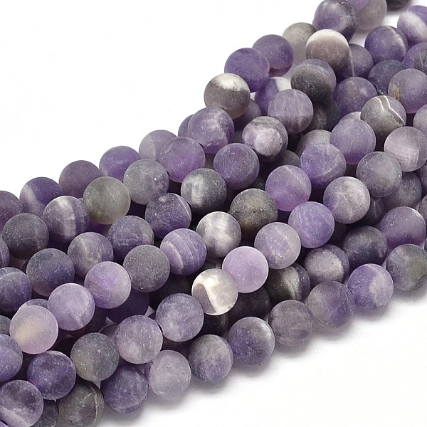 Frosted Natural Amethyst Round Bead Strands