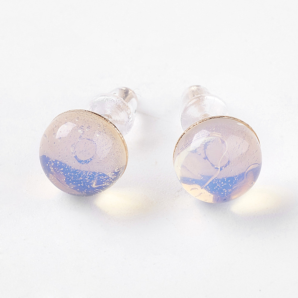 

PandaHall Opalite Ear Studs, with Iron Findings, Half Round, 8x4.5mm, Pin: 0.7mm Opalite