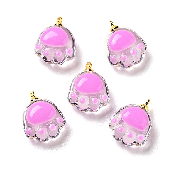 

PandaHall Transparent Glass Pendants, with Golden Tone Alloy Loops and Enamel, Cat Paw, Magenta, 18.5x14.5x7.5mm, Hole: 1.6mm Alloy+Glass..., Pink