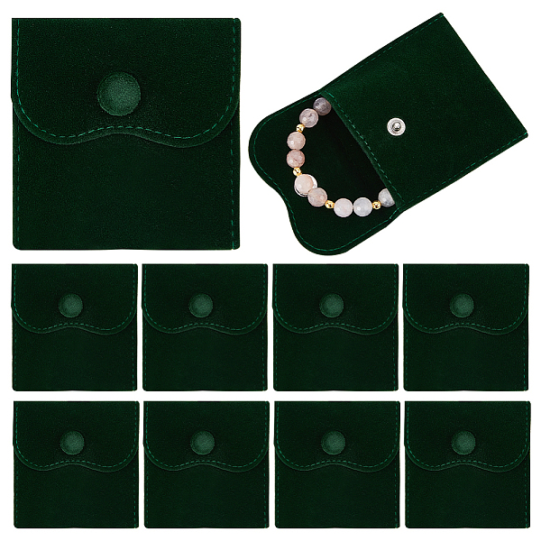 

PandaHall 10Pcs Velvet Jewelry Pouches, Jewelry Gift Bags with Snap Button, for Ring Necklace Earring Bracelet Storage, Square, Dark Green...