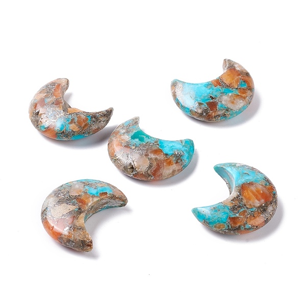 

PandaHall Assembled Natural Orange Quartz & Synthetic Turquoise Cabochons, with Brass Line, Moon, 30x25x9mm Mixed Stone Moon