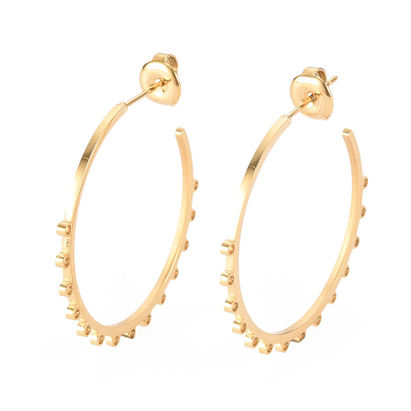 

PandaHall 304 Stainless Steel Stud Earring Findings, Ear Wire, with Earring Backs/Ear Nut and Loop, Real 14K Gold Plated, 31x32x1mm, Hole...