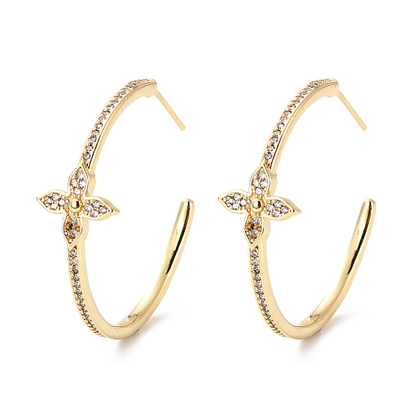 

PandaHall Cubic Zirconia Open Hoop Earrings for Girl Women, Sunflower Half Hoop Earrings, C-shape Brass Stud Earrings, Real 18K Gold Plated...