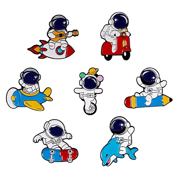 PandaHall 7Pcs 7 Style Spaceman Alloy Enamel Brooches Set, Enamel Pins for Backpack Clothes, Electrophoresis Black, Mixed Color...