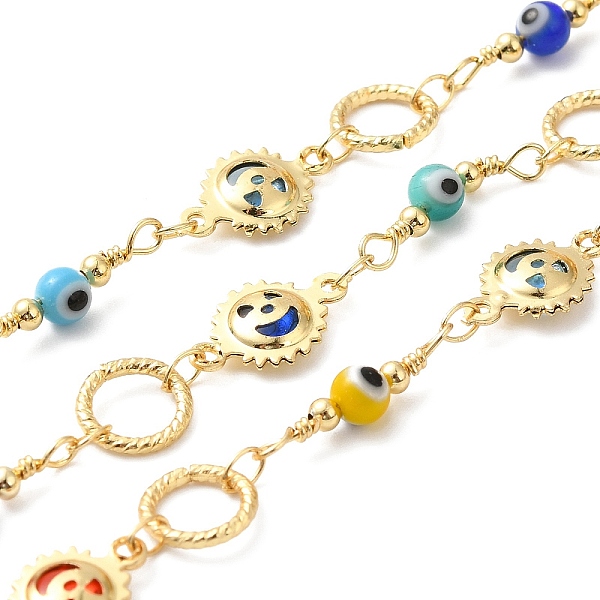 

PandaHall Sun & Evil Eye Handmade Brass Glass Beaded Chains, Soldered, with Spool, Cadmium Free & Lead Free, Real 18K Gold Plated, Sun..., Multicolor
