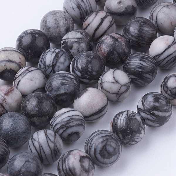 

PandaHall Natural Netstone Round Beads Strands, Black Silk Stone, 8~8.5mm, Hole: 1mm, about 45~47pcs/strand, 14.9 inch(38cm) Netstone Round