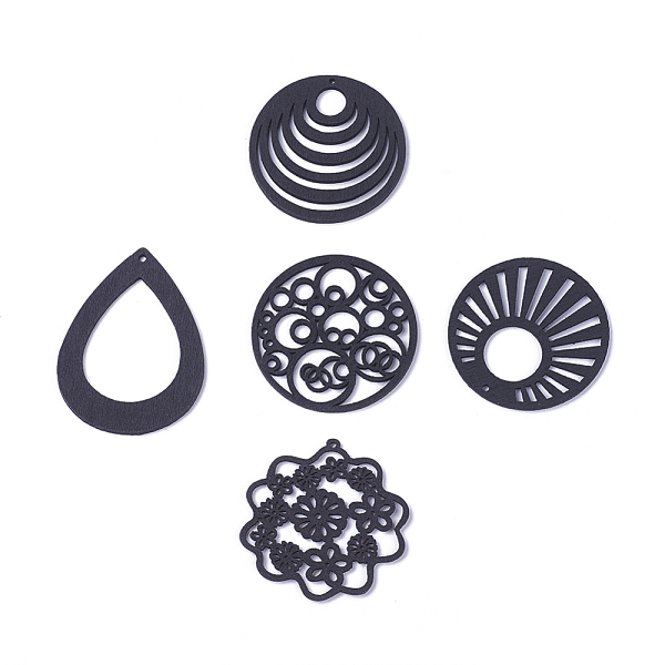 

PandaHall Wood Big Pendants, Mixed Shapes, Dyed, Black, 49~50.5x34~50.5x1.5~2.5mm, Hole: 1.5~2mm Wood Mixed Shapes Black