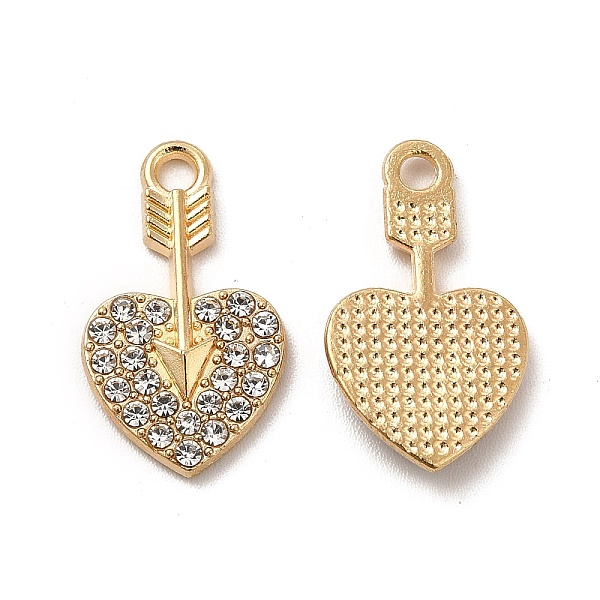 

PandaHall Alloy Crystal Rhinestone Pendants, Heart with Arrow Charm, Light Gold, 20.5x12x2.5mm, Hole: 2mm Alloy+Rhinestone Heart Clear