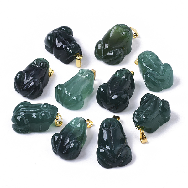 

PandaHall Natural Agate Pendants, with Golden Plated Metal(Brass or Iron Materials Random Delivery) Snap On Bails, Dyed, Frog, Dark Cyan...