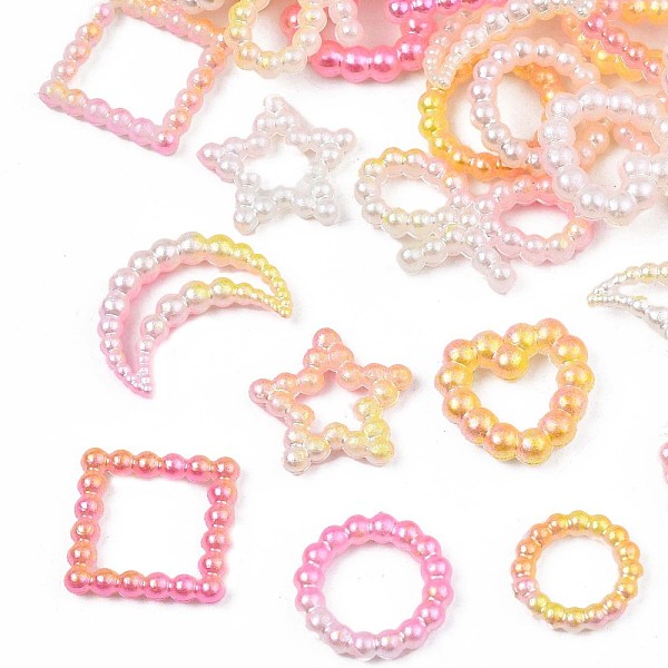 

PandaHall Spray Paint ABS Plastic Cabochons, Star & Square & Ring & Heart & Bowknot, Pink, 10~15x10~18.5x2~3mm ABS Plastic Mixed Shapes Pink