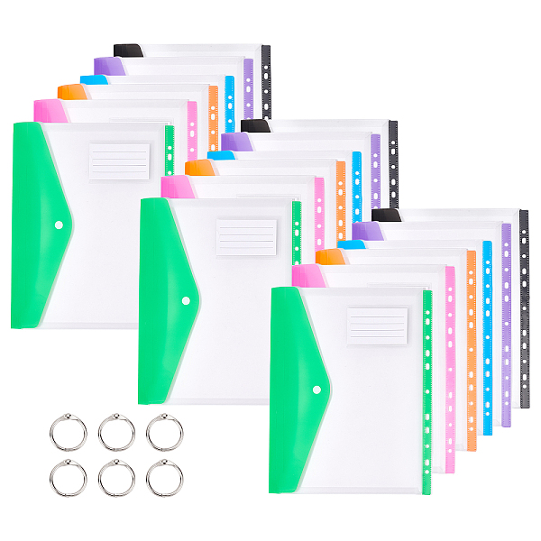 

PandaHall CRASPIRE 18Pcs 6 Colors PP Plastic A4 Binder Envelope Pockets, Loose Leaf Documents Pockets with Index Label Card, Horizontal..., Multicolor