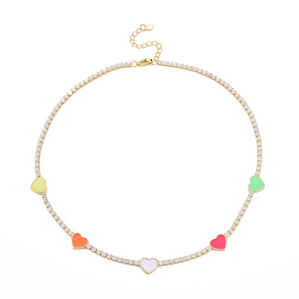

PandaHall Brass Cubic Zirconia with Enamel Pendant Necklaces, Cadmium Free & Nickel Free & Lead Free, Heart, Real 18K Gold Plated, Colorful...