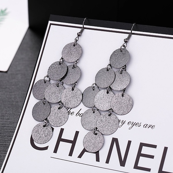 

PandaHall Fashionable Alloy Tassel Earrings, Disc Dangle Earrings for Women, Gunmetal Alloy