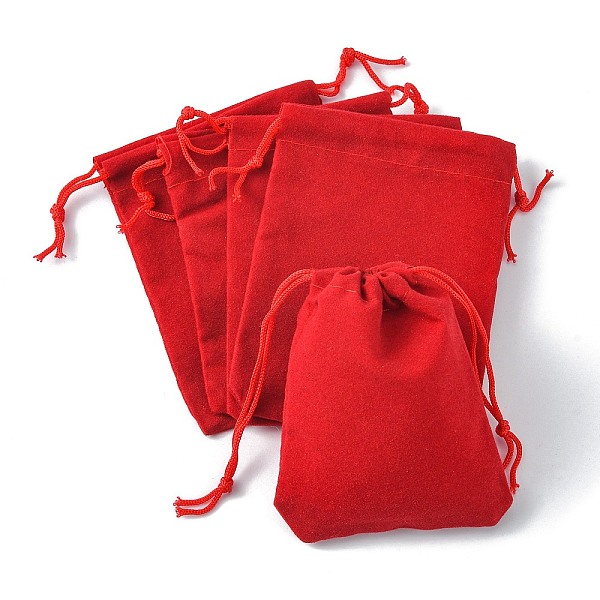 PandaHall Velvet Cloth Drawstring Bags, Jewelry Bags, Christmas Party Wedding Candy Gift Bags, Red, 9x7cm Velvet Red