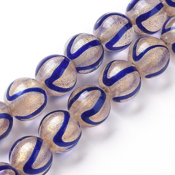 

PandaHall Handmade Lampwork Beads Strands, Gold Powder, Round, Marine Blue, 12x11~11.5mm, Hole: 1.6mm, about 30pcs/strand, 13.1 inch(33.5cm)...