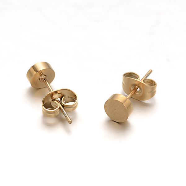 

PandaHall Ion Plating(IP) Flat Round 304 Stainless Steel Stud Earrings, Hypoallergenic Earrings, Real 18K Gold Plated, 5x2mm, Pin: 0.8mm 304...