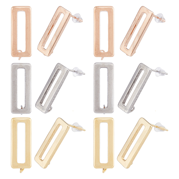 

PandaHall DICOSMETIC 18Pcs 3 Color 201 Stainless Steel Stud Earring Findings, with Vertical Loop and 316 Stainless Steel Pin, Rectangle...