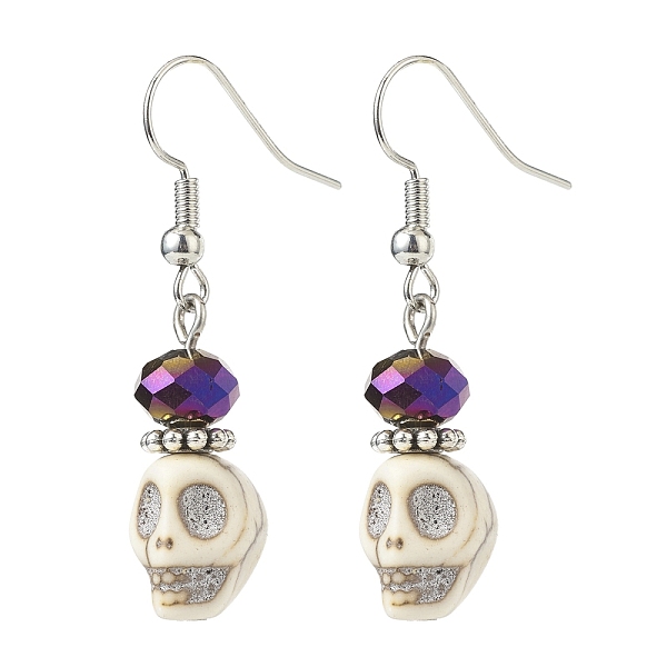 

PandaHall Synthetic Magnesite with Glass Beaded Dangle Earrings, Brass Gothic Jewelry for Women, White, 40mm, Pin: 0.8mm Magnesite White