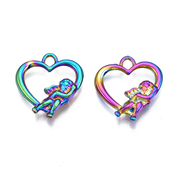 

PandaHall Rack Plating Rainbow Color Alloy Pendants, Cadmium Free & Nickel Free & Lead Free, Heart with Angel, 19.5x18x3mm, Hole: 2x2.5mm...
